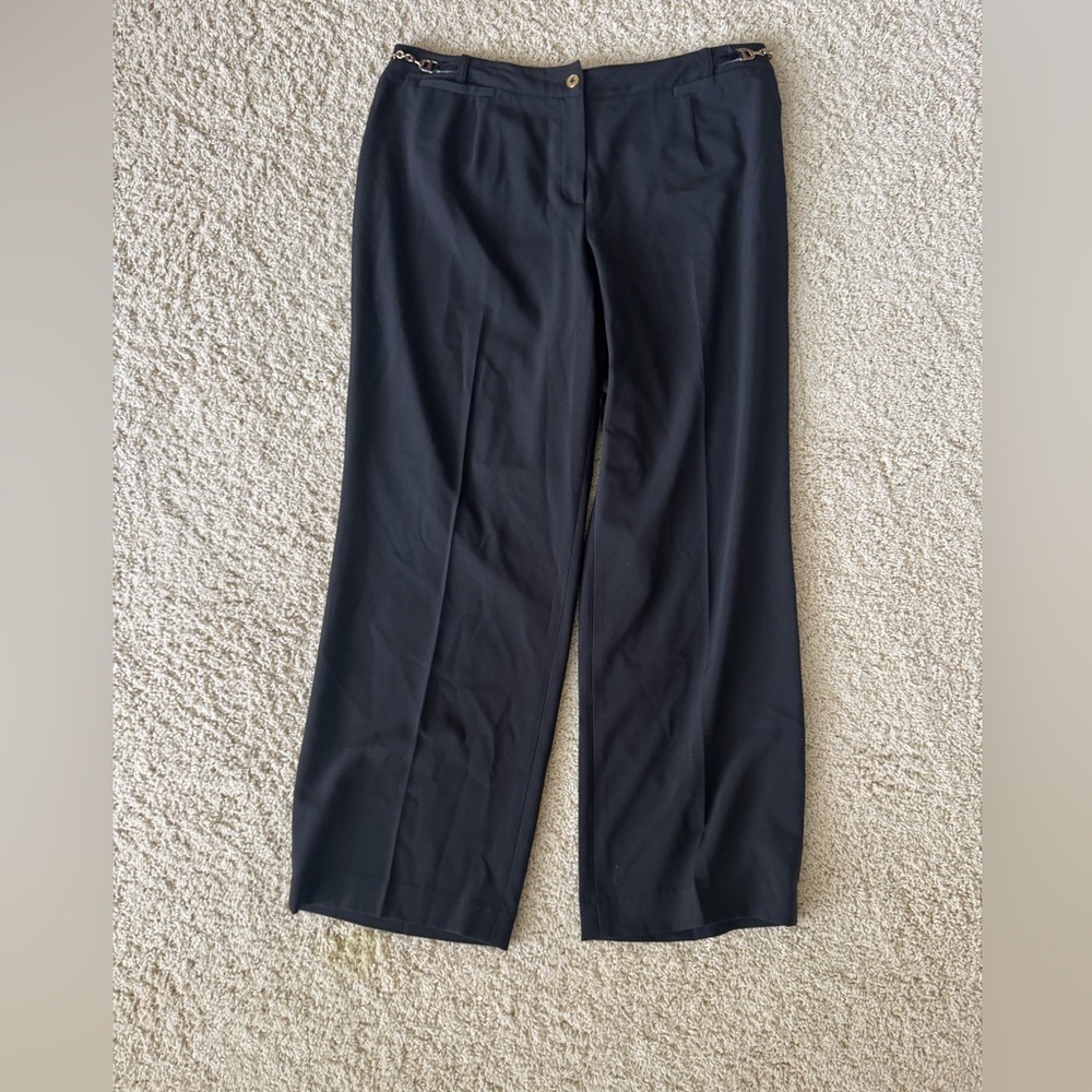 Larry Levine Black Pantsuit Straight Leg Pants Gold Belt